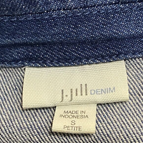J Jill Denim Jean Jacket Women’s Small Petite Blue Frayed Details Boho Retro - Picture 7 of 9